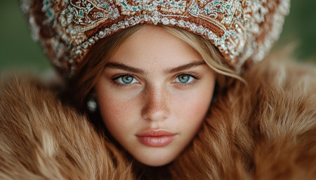 Elegant woman with ornate headpieceの素材