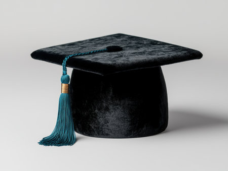 black graduation cap with teal tasselの素材