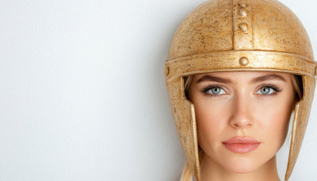 woman wearing golden helmetの素材