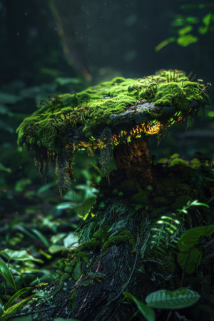 Enchanting moss-covered log in lush forestの素材