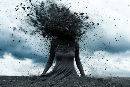 Surreal figure in the midst of an explosive stormの素材