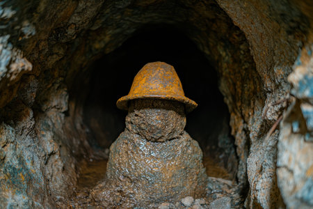 Mysterious figure in a dark caveの素材