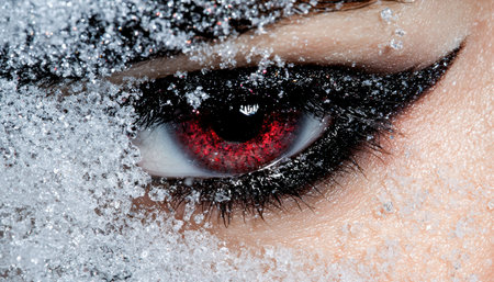 Closeup of a human eye covered in snowの素材