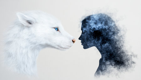mystical connection between woman and wolfの素材