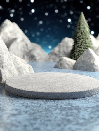 Snowy mountain landscape with pine treeの素材