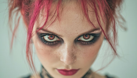 Vibrant punk rock look with pink hair and dramatic makeupの素材