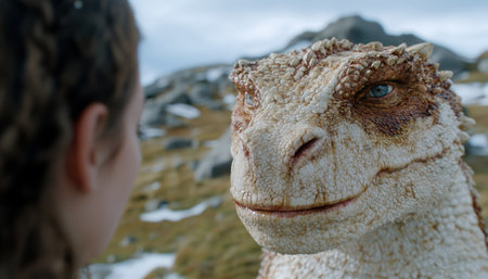 close-up of a smiling lizard in a natural settingの素材