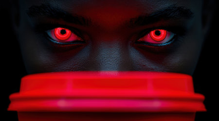 Intense glowing red eyes in the darkの素材