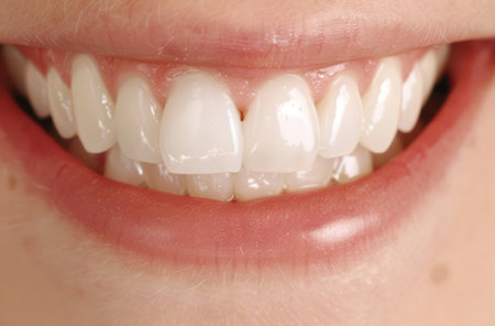 close-up of healthy white teethの素材