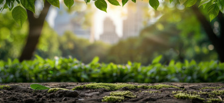 Lush green forest with sunlight filtering through the leavesの素材