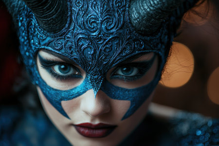 mysterious woman in ornate blue maskの素材