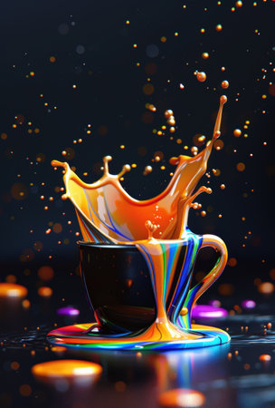 Colorful liquid splash in a glass cupの素材