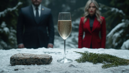 Elegant winter celebration with champagne and dessertの素材