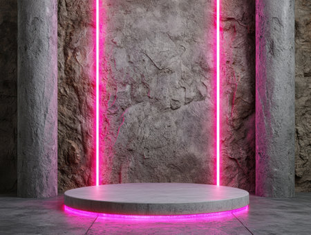 Dramatic concrete stage with neon lightsの素材