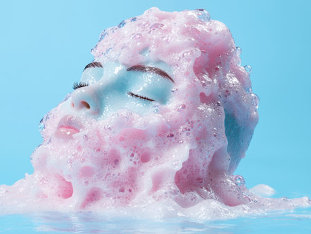 Whimsical pink and blue bubble faceの素材