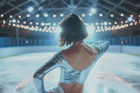 figure skating performance on illuminated ice rinkの素材