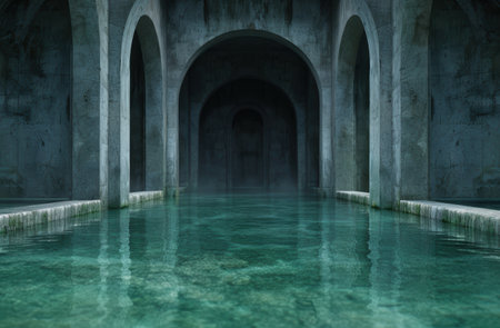 Mysterious underwater temple hallの素材