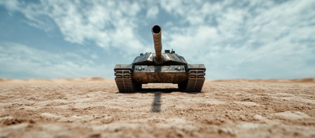 Powerful military tank in desert landscapeの素材