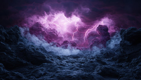 Dramatic stormy sky with lightningの素材