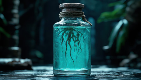 Mysterious glass jar with underwater rootsの素材