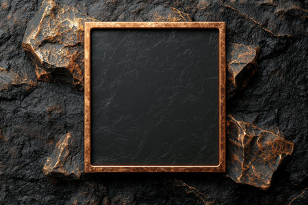 Elegant black marble background with golden frameの素材