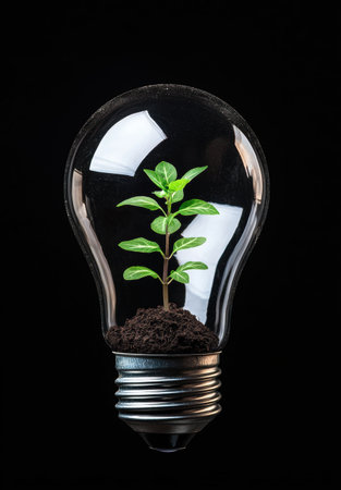 Growing green idea in light bulbの素材