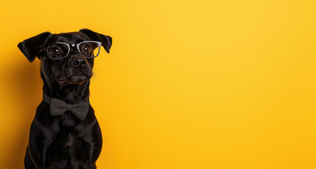 Adorable dog wearing glasses and bowtieの素材
