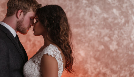 romantic wedding couple embracingの素材