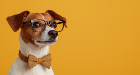 Adorable dog wearing glasses and bowtieの素材