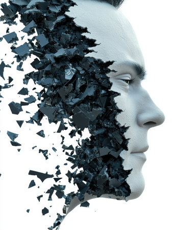 abstract face with shattered glass effectの素材