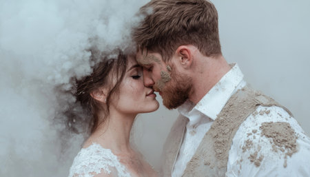 Intimate moment between newlywed coupleの素材