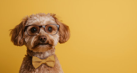 Adorable dog wearing glasses and bowtieの素材