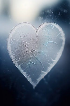Frozen heart-shaped leaf on a cold winter dayの素材