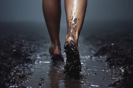 person's legs wading through waterの素材
