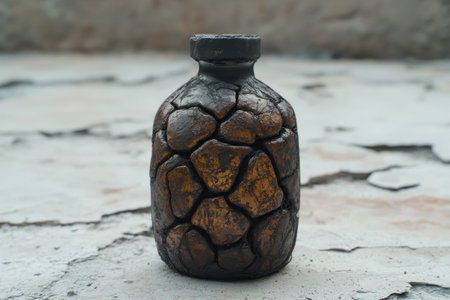 Rustic ceramic vase with cracked textureの素材