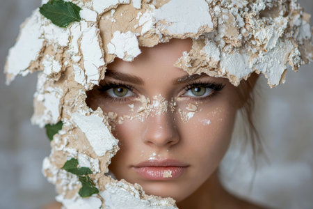 portrait of a woman with a floral headpieceの素材