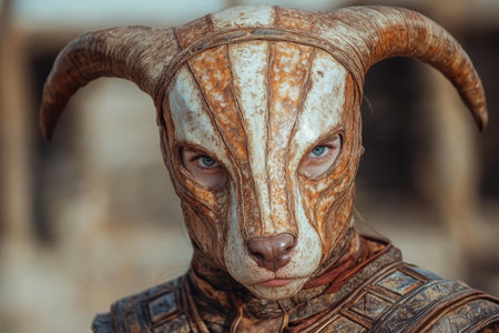 Mysterious warrior with horned helmetの素材