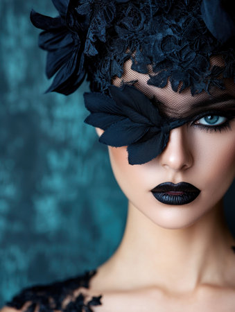 mysterious woman in dark lace maskの素材