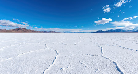 Expansive salt flat landscape under a blue skyの素材