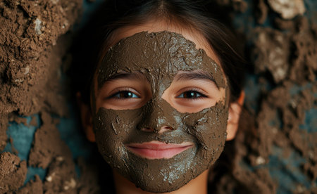woman with mud mask on faceの素材