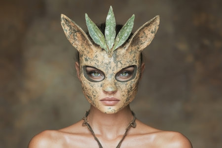 Mysterious warrior woman with leaf crownの素材