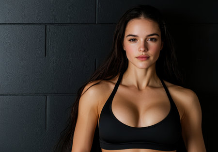 Confident young woman in black sports braの素材