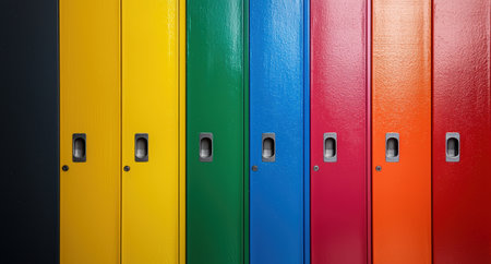 Colorful lockers in a school hallwayの素材
