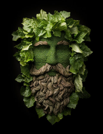 Vegetable face with green leavesの素材