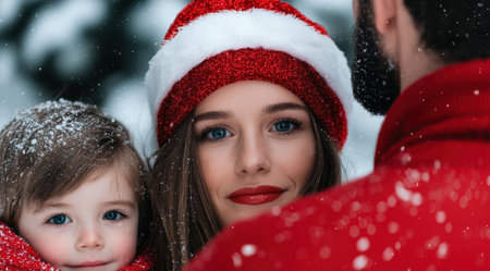 mother and child in winter wonderlandの素材