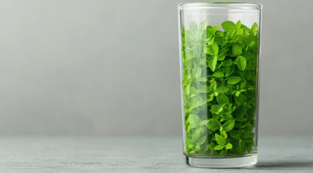 fresh green herbs in glass containerの素材