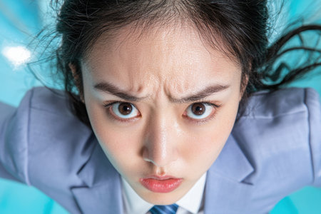 Serious asian businessman with intense expressionの素材