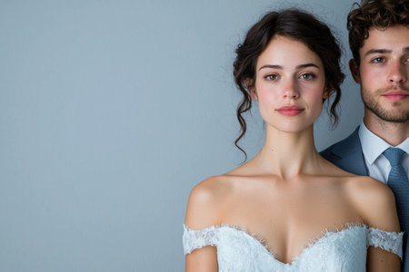 elegant wedding couple posing for portraitの素材