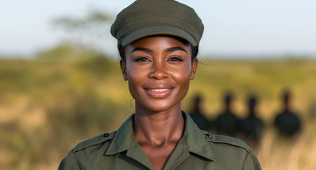 smiling woman in military uniformの素材
