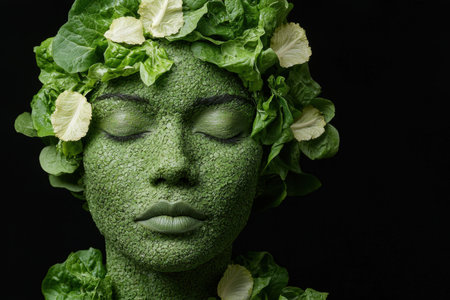 Surreal portrait of a face made from fresh green vegetablesの素材